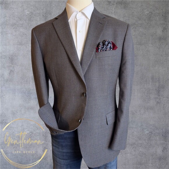 JOS A BANK Tailored Fit Mens 44R Gray/Blue Wool Blazer Sport Coat 2-Button Jacke - Picture 1 of 12